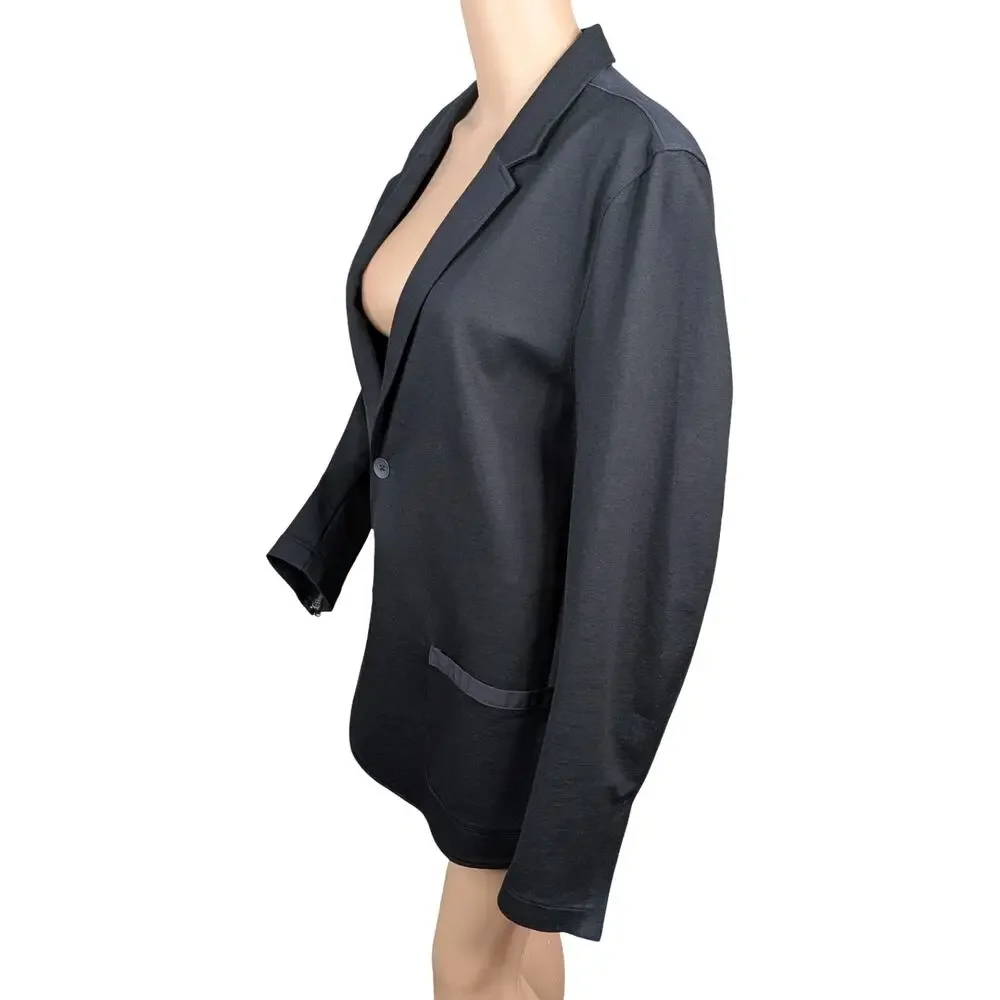 Gap Men L Ponte Stretch Knit Blazer Jacket NWOT Black 2 Button Zip Cuffs Casual